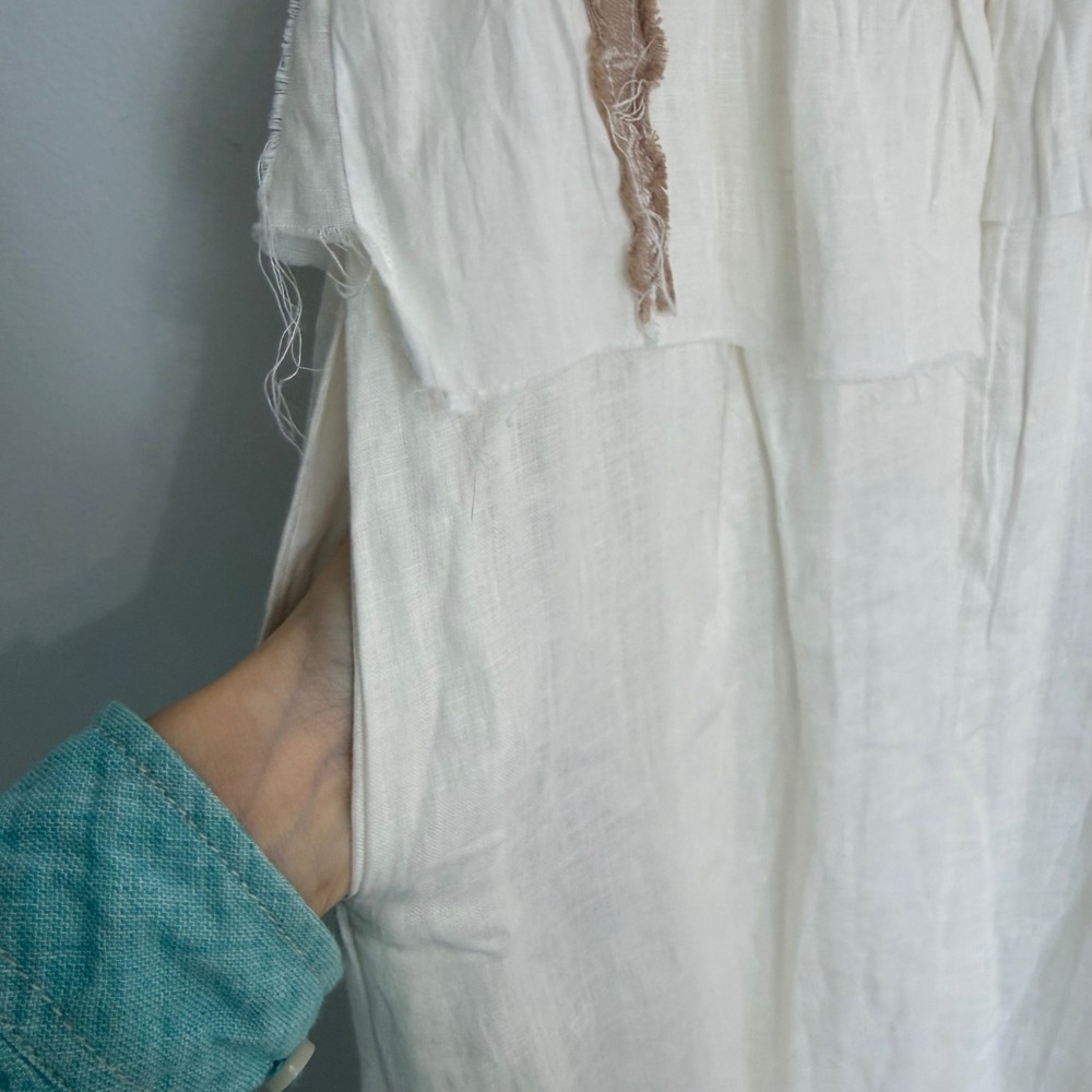 J4 Anthro Hemant & Nandita White Smocked Strapless Linen Midi Dress Lace Trim S - Picture 10 of 13